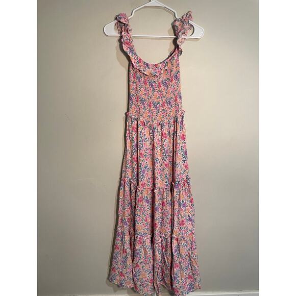Anthropologie Abel The Label Pink Floral Smocked Tiered Off Shoulder Maxi Dress - Picture 6 of 9